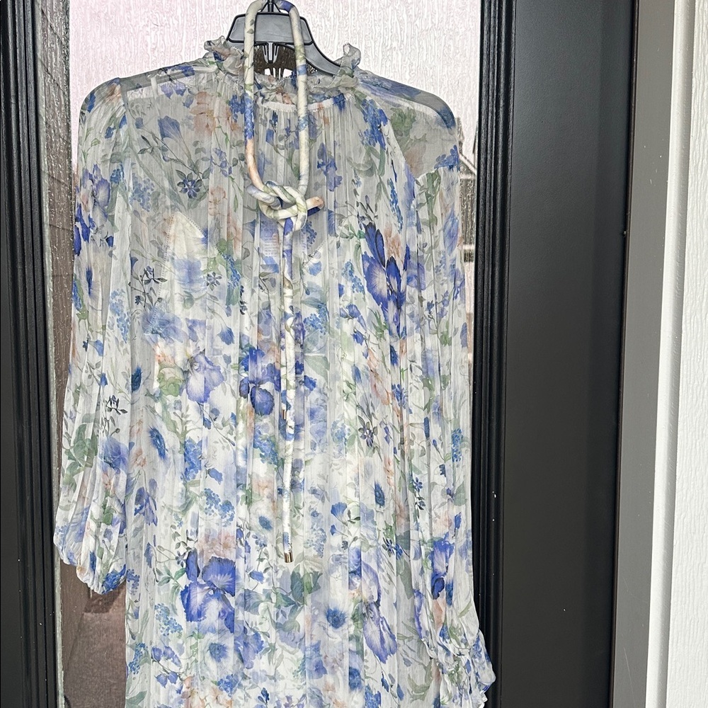Zimmermann Blue and White Floral Long Sleeve Dress - Picture 3 of 6